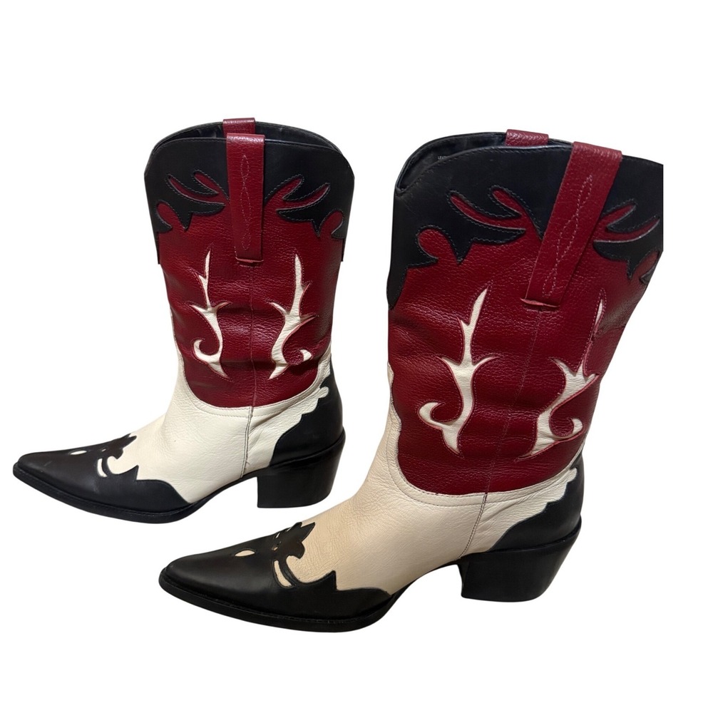 Matisse Womens Leather Colorblock Western Cowboy Boots Red Black Cream‎ Size 7M